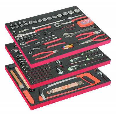 Composition de 3 modules mousse avec 158 outils à usage général - Bahco | FF1ASET-BASIC