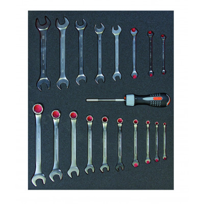 Jeu de clés mixtes et de clés à fourche doubles, module mousse 3/3 Fit&Go - 19 pcs - Bahco | FF1A02