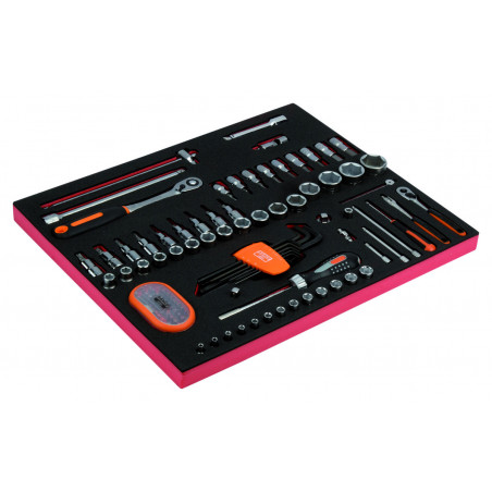Module mousse Fit&Go 3/3, embouts, tournevis à cliquet, douilles 1/2" et 1/4" - 104 pcs - Bahco | FF1A051