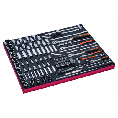 Jeu de douilles 1/4" + 1/2" + 3/8" et cliquet en poire, module mousse 3/3 Fit&Go - 138 pcs - Bahco | FF1A08