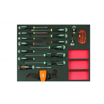 Jeu de tournevis/clés mâles/embouts, module mousse 3/3 Fit&Go - 60 pcs - Bahco | FF1A1008