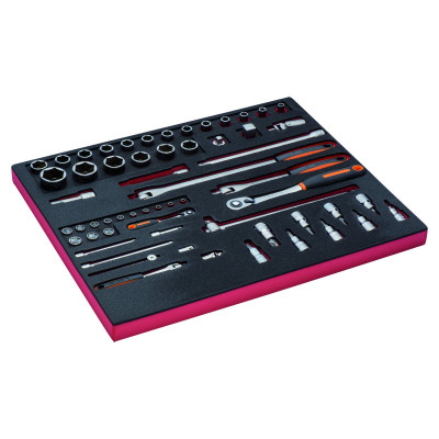 Jeu de douilles et cliquets à tête ronde, module mousse 3/3 Fit&Go - 59 pcs - Bahco | FF1A137