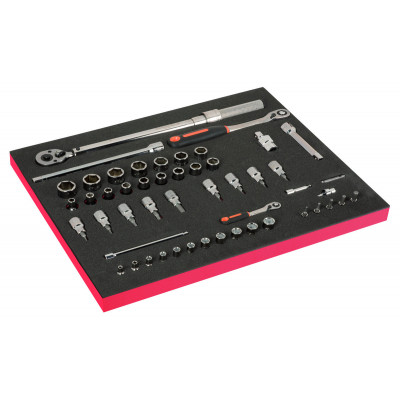 Module mousse Fit&Go 3/3, douilles 1/2" & 1/4" & clé dynamométrique - 51 Pcs - Bahco | FF1A194