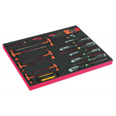 Module mousse Fit&Go 3/3 marquage laser, tournevis ERGO™, manche en T & clés mâles - 35 Pcs - Bahco | FF1A211LM