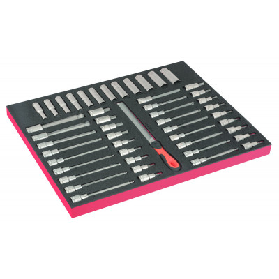 Module mousse Fit&Go 3/3 marquage laser, douilles longues 1/2" & douilles tournevis - 49 Pcs - Bahco | FF1A219LM