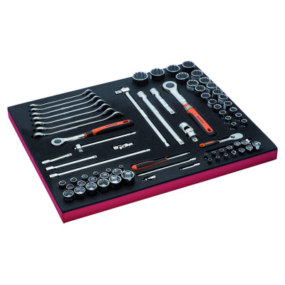Jeu de douilles et clés, module mousse 3/3 Fit&Go - 75 pcs - Bahco | FF1A5032