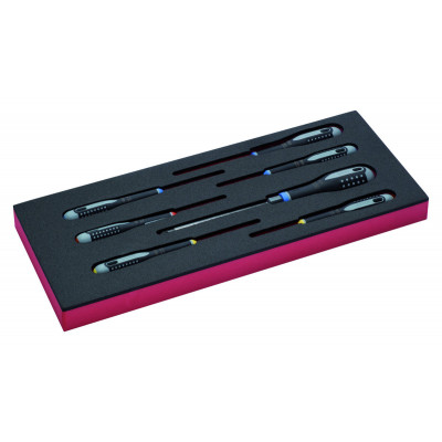 Jeu de tournevis pour vis à fente/Phillips/Pozidriv/6 pans, module mousse 1/3 Fit&Go - 7 pcs - Bahco | FF1E1005