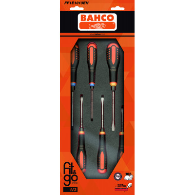 Module mousse Fit&Go 1/3, tournevis ERGO™ à lame traversante - 6 Pcs emballage individuel - Bahco | FF1E1013EH