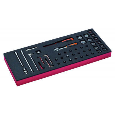 Jeu de douilles 1/4" et cliquet en poire, module mousse 1/3 Fit&Go - 45 pcs - Bahco | FF1E2002