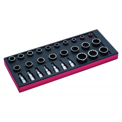 Jeu de douilles 1/2", module mousse 1/3 Fit&Go - 28 pcs - Bahco | FF1E2205