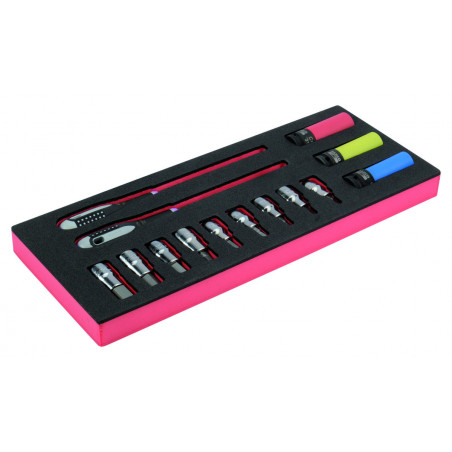 Jeu de douilles tournevis/douilles à chocs 1/2", module mousse 1/3 Fit&Go - 14 pcs - Bahco | FF1E2210