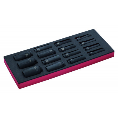 Jeu de douilles à choc longues 1/2", module mousse 1/3 Fit&Go - 15 pièces - Bahco | FF1E2213