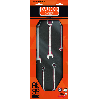 Module mousse Fit&Go 1/3, clés à cliquet 1RM - 5 Pcs emballage individuel - Bahco | FF1E3010EH