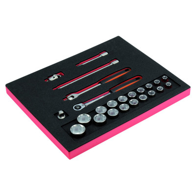 Jeu de douilles 1/2" et cliquets, module mousse 2/3 Fit&Go - 24 pcs - Bahco | FF1F2202