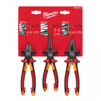 SET DE 3 PINCES ISOLÉES (UNIVERSELLE, COUPANTE, BEC LONG) - Blister - Milwaukee | 4932464575