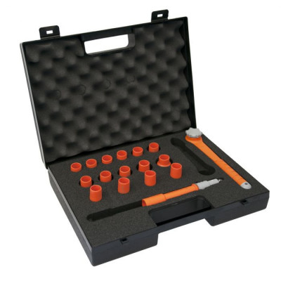 Coffret de douilles et accessoires 3/8'' isolés 1000V - 8 à 23 mm - 17 pièces - KSTools | 112.3817