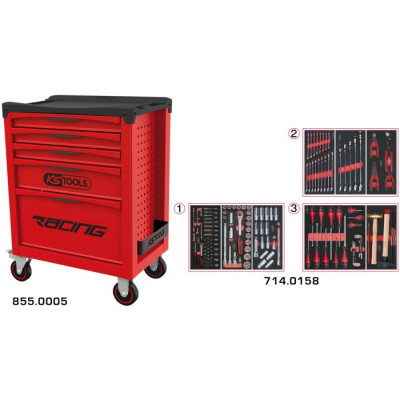 Servante RACING 5 tiroirs équipée de 158 outils - KSTools | 855.5158