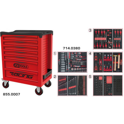 Servante RACING 7 tiroirs équipée de 384 outils - KSTools | 855.7380