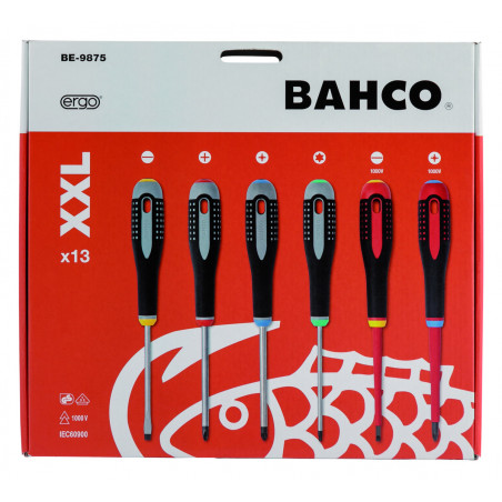 Jeu de tournevis à fente/Phillips/Pozidriv/TORX® ERGO™ avec poignée en caoutchouc - 13 pcs Bahco | BE-9875