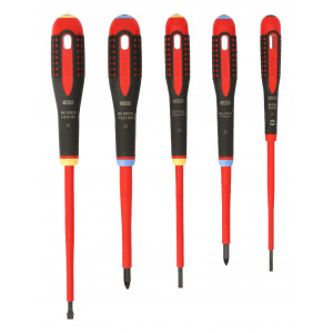 Jeu de tournevis ERGO™ isolés VDE pour vis à fente et Pozidriv avec manche tri-matière - 5 pcs Bahco | BE-9882S