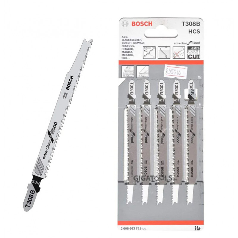 Lame de scie sauteuse 117mm HCS - T 308 B Extra-Clean for Wood BOSCH | 2608663751