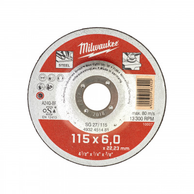 DISQUE A MEULER 115MM EPAISSEUR 6 MM CONTRACTOR 1PC - Commande uniquement par multiple de 25 - Milwaukee | 4932451481