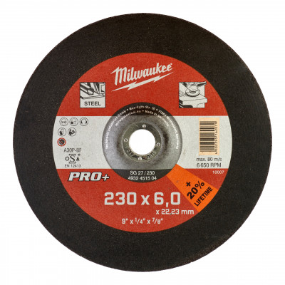 DISQUE A MEULER 230 EPAISSEUR 6 MM PRO+ 1PC - Commande uniquement par multiple de 10 - Milwaukee | 4932451504