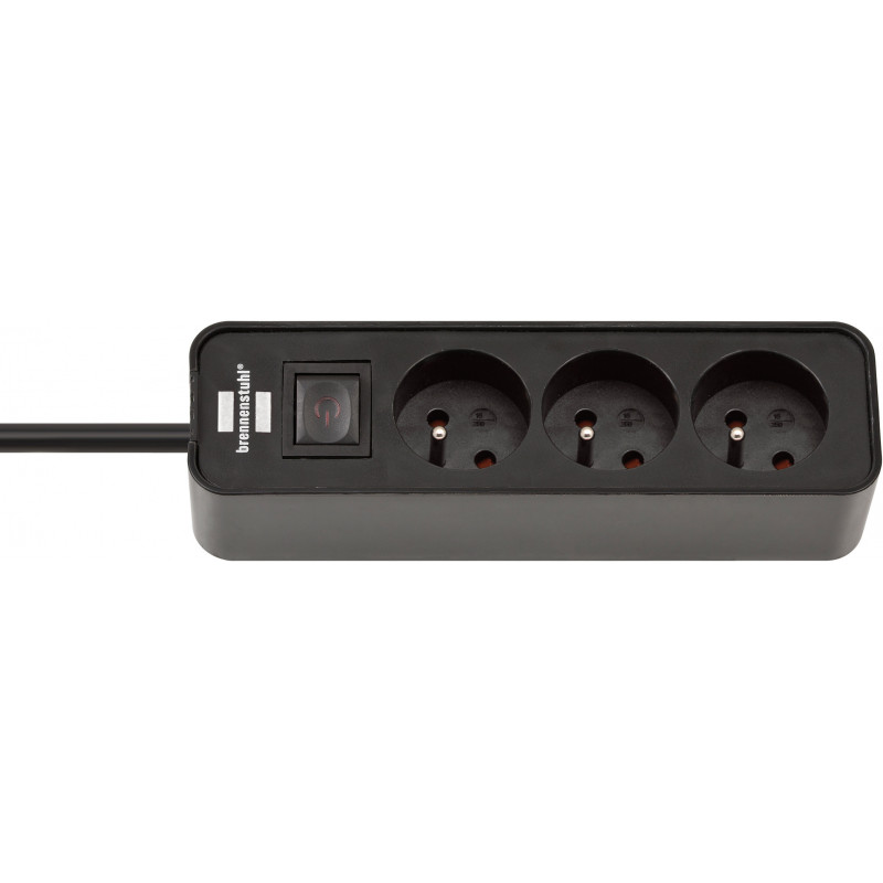 Multiprise Ecolor 3 prises avec interrupteur, noire/noire, 1,5m H05VV-F 3G1,0 - Brennenstuhl | 1153231000
