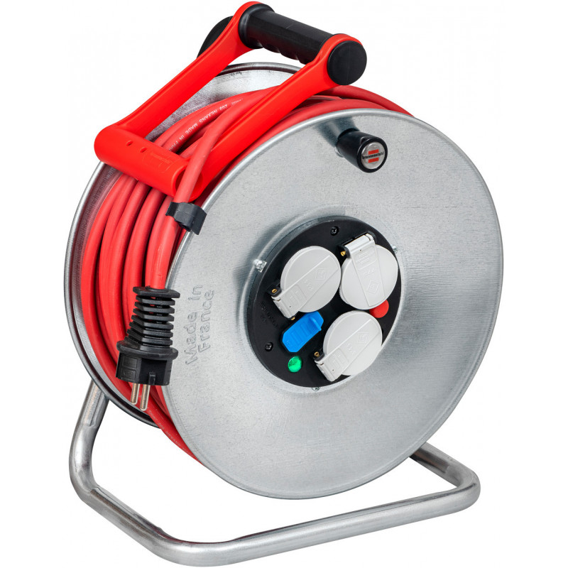 Enrouleur De Câble Extérieur BRENNENSTUHL 50m IP44 - 3 Prises, Protection Thermique - Idéal Jardin & Chantier