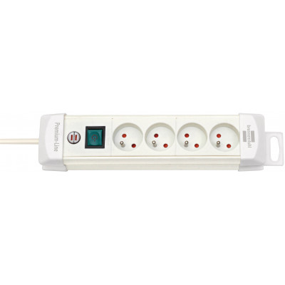 Multiprise Premium Plus 4 prises avec interrupteur, blanche, 1,8m H05VV-F 3G1,5 - Brennenstuhl | 1390221064