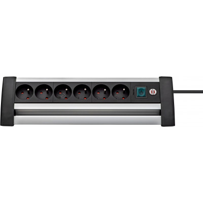 Multiprise Office-Line Alu 6 prises avec interrupteur, 3m H05VV-F 3G1,5, noire/a - Brennenstuhl | 1394001416