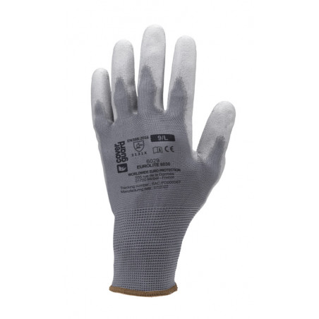 Gants EUROLITE 6030 polyester gris J13 paume enduite PU gris *CAR* - COVERGUARD | MOP6030