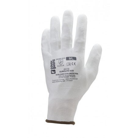 Gants EUROLITE 6020 polyester blanc J13 paume enduite PU blanc - COVERGUARD | MO6020