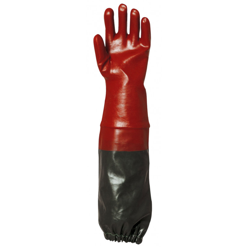 Gants EUROCHEM 3669, coton PVC rouge, manchette extra-longue PVC vert, élastique, Longueur 65cm - COVERGUARD | MO3669