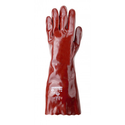 Gants EUROCHEM 3640, coton, enduit PVC rouge, Longueur 40cm - COVERGUARD | MO3640