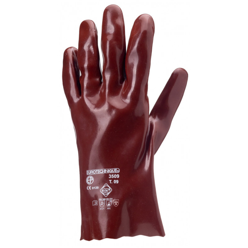 Gants EUROCHEM 3510, coton, enduit PVC rouge, Longueur 27cm - COVERGUARD | MO3510