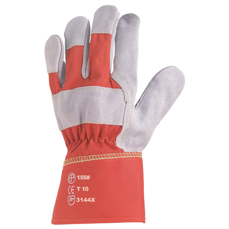 Gants docker EUROSTRONG 155 croûte vachette sup. gris, toile rouge - COVERGUARD | MO155