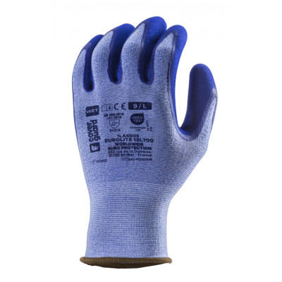 Gants EUROLITE 13L700 polyester bleu j13, double enduction latex bleu - COVERGUARD | 1LASB0P