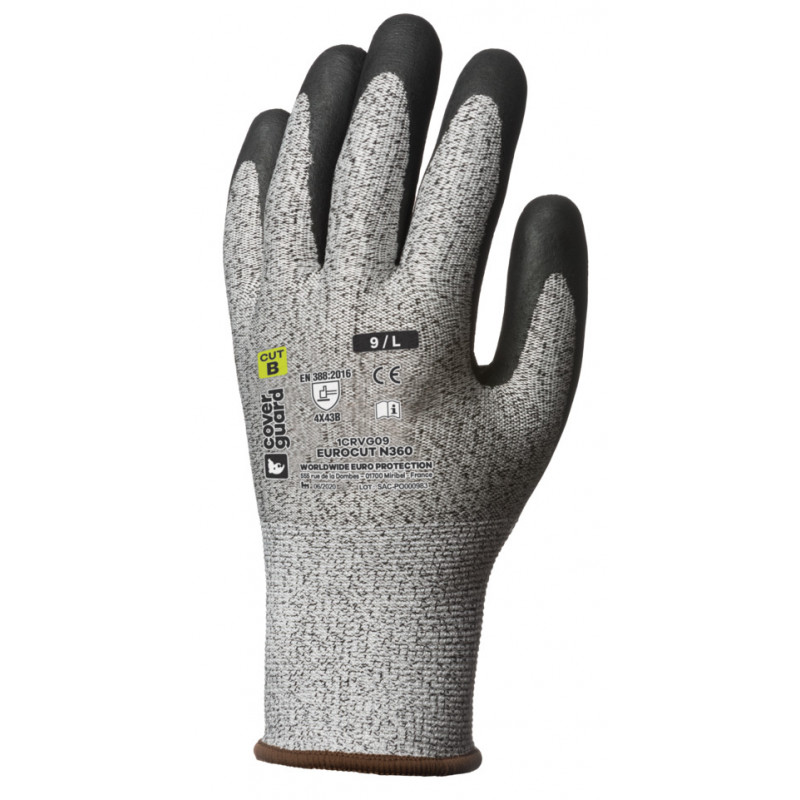 Gants EUROCUT N360 cut B. HPPE J13 paume enduite nitrile noir - COVERGUARD | 1CRVG
