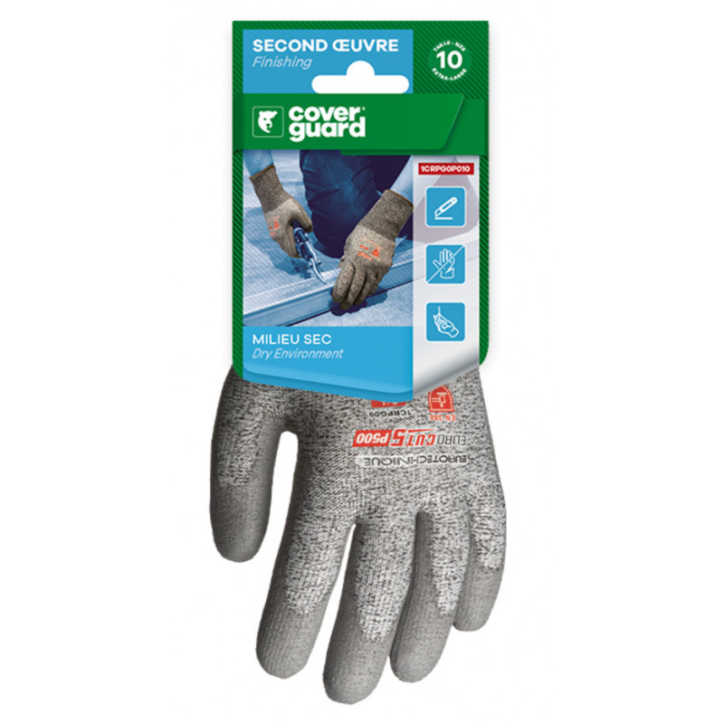 Gants EUROCUT P500 CUT D. HPPE J13 paume enduite PU gris - COVERGUARD | 1CRPG0P