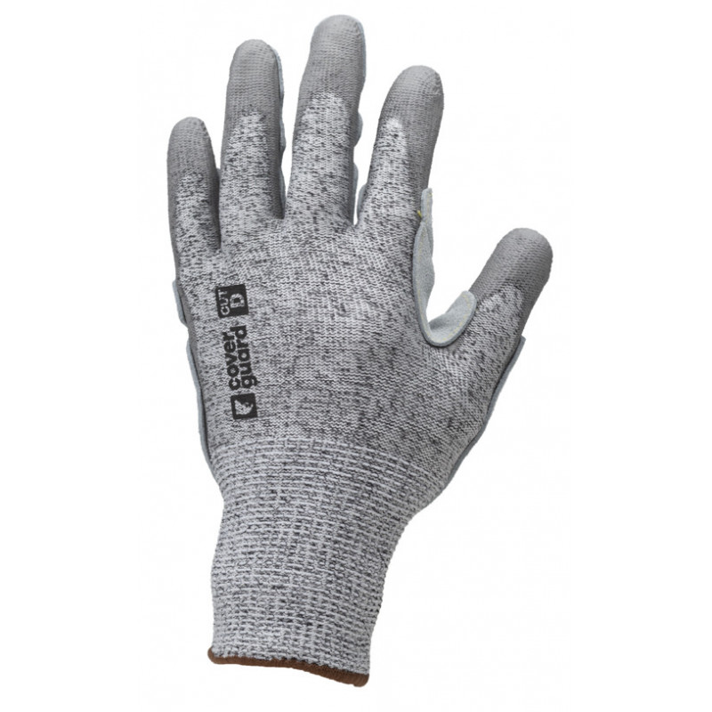 Gants EUROCUT STRONG P110 CUT D. CHALEUR 2. J13 enduit PU gris, patch cuir paume - COVERGUARD | 1CHSP00