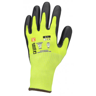 Gants EUROCUT STRONG L440 CUT D. J13 HPPE jaune paume enduite latex noir embosse - COVERGUARD | 1CHLD00