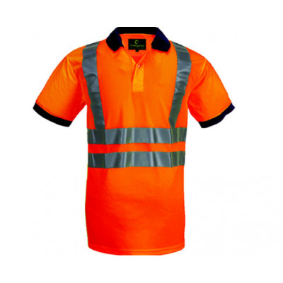 Polo manches courtes - YARD - 100% PES 140g/m2 - Orange HV/Marine - COVERGUARD | MO70280