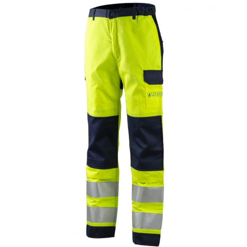 Pantalon - THOR - 78% Coton/20% Polyester/2% Fibre antistatique 300g/m2 + Bandes - Jaune HV/marine - COVERGUARD | 8MTHTY