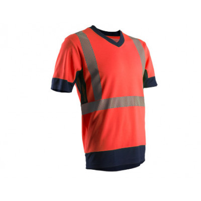 T-shirt manches courtes - KOMO - 55% CO/45% PES 150g/m2  + Mesh + Bandes segmentées - Rouge HV/Marine - COVERGUARD | 7KOMR