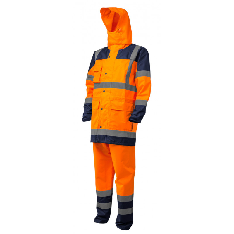 Ensemble de pluie - HYDRA - Parka: 300D Oxford + Pantalon: 300D Oxford - Orange HV/Marine - COVERGUARD | 7HYDO