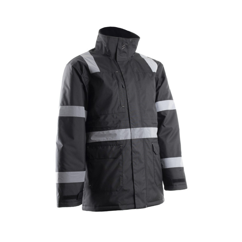 Parka - SECURITE - 300D Oxford enduit PU 100% PES + Matelassage 160g/m2 + Bandes réflectives - Noir - COVERGUARD | 5SEC010