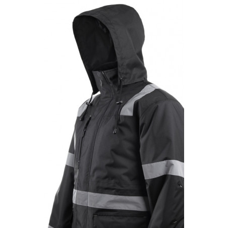 Parka - SECURITE - 300D Oxford enduit PU 100% PES + Matelassage 160g/m2 + Bandes réflectives - Noir - COVERGUARD | 5SEC010