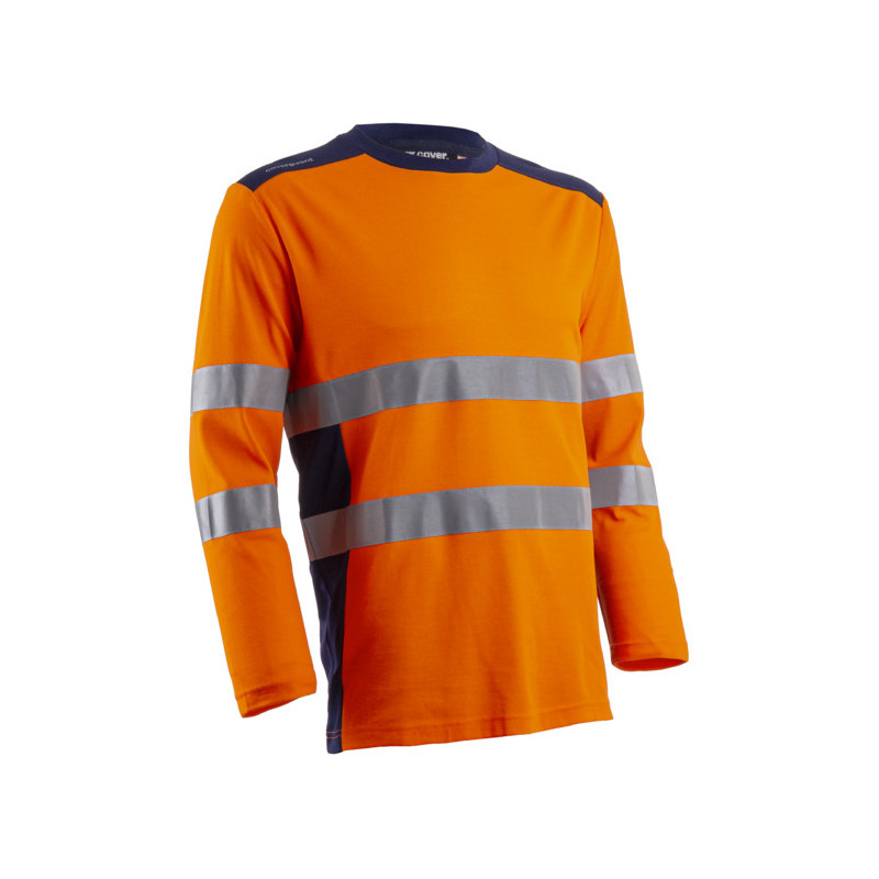 T-shirt manches longues - RIKKA - 55% CO/45% PES UPF 35+ 150g/m2 - Orange HV/Marine - COVERGUARD | 5RIK170