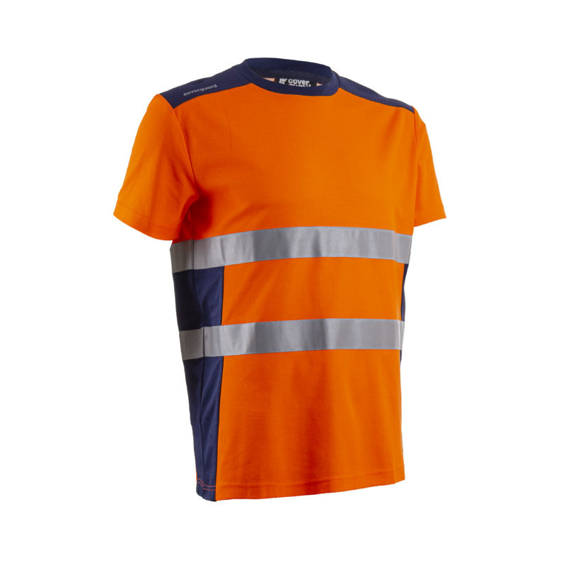 T-shirt manches courtes - NEKKI - 55% CO/45% PES UPF 35+ 150g/m2 - Orange HV/Marine - COVERGUARD | 5NEK170